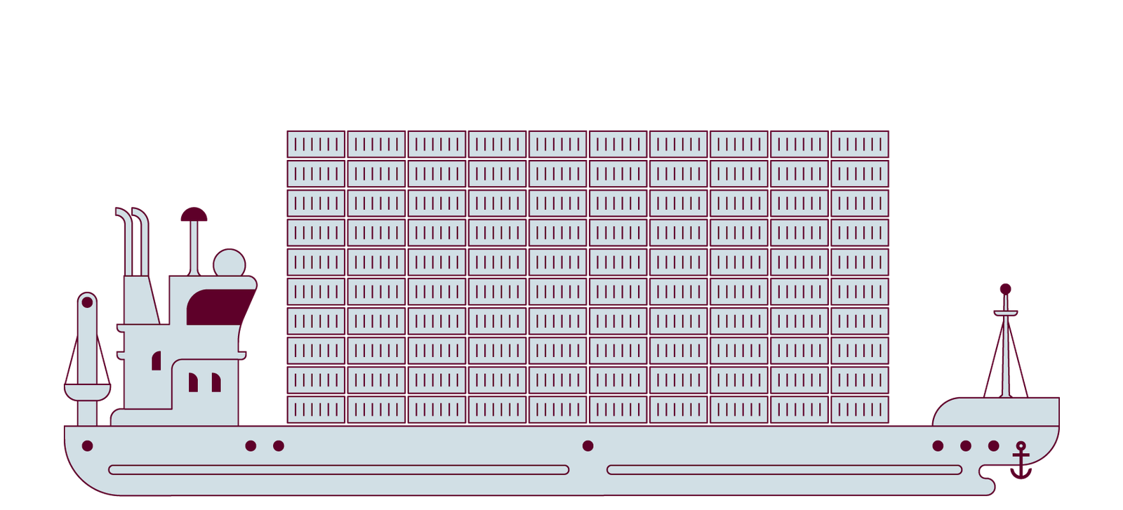 Container ship illustration with cargo colored by content source